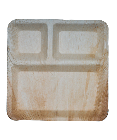 Areca Palm Leaf Plate - 10" Square 3 Compartment (25 pack)